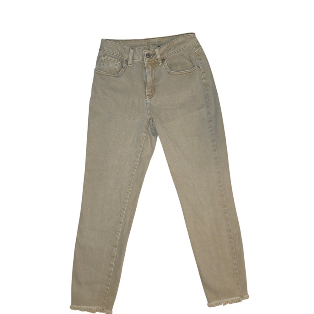 Tan Skinny Jean With Distressed Ankle